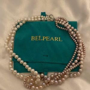 Belpearl white and pink freshwater pearl necklace
